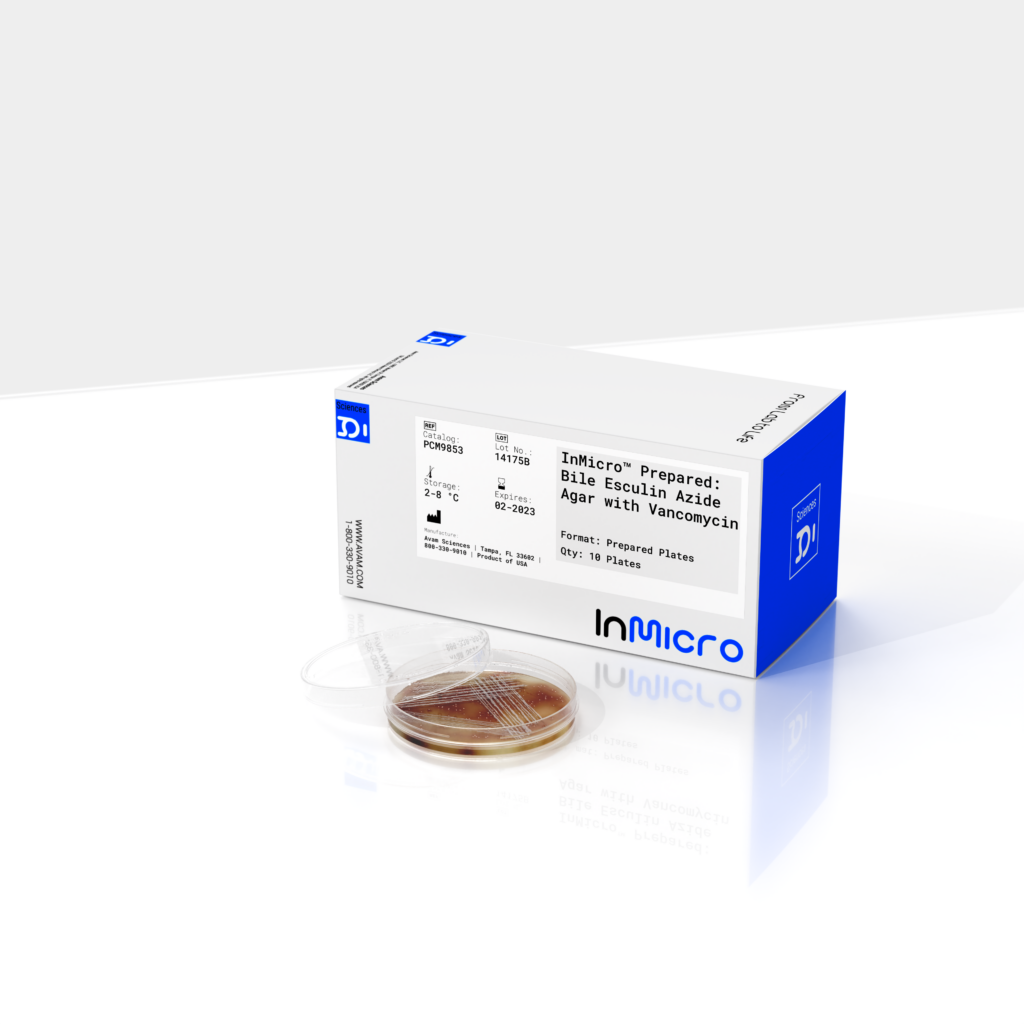 InMicro® Prepared: Bile Esculin Azide Agar with Vancomycin | Avam